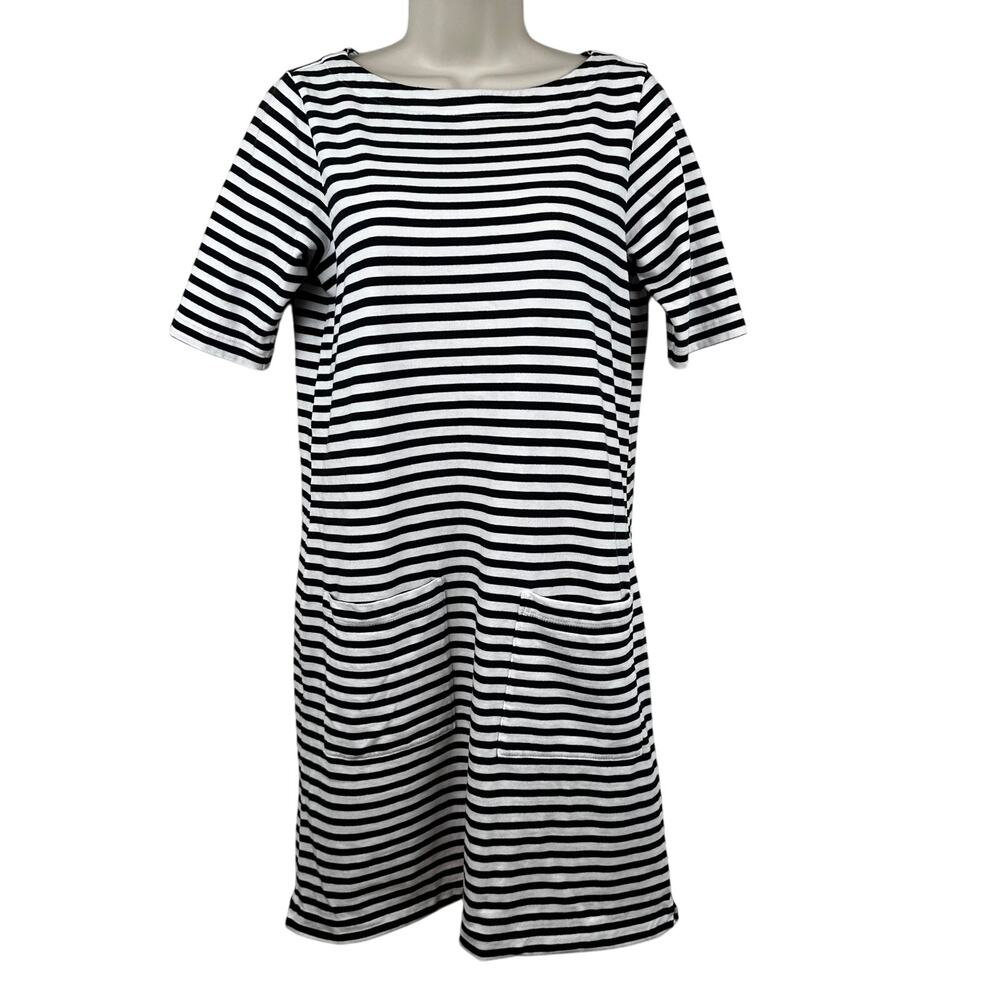 J. Jill Striped Dress Short Sleeve Cotton Nautical Coastal Preppy Black White XS
